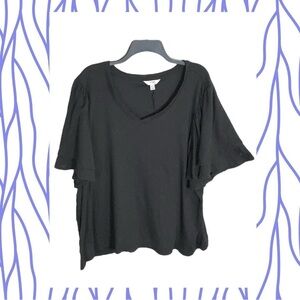 Terra & Sky Black Shirt w Tiered Bell Sleeves Women Size 2X